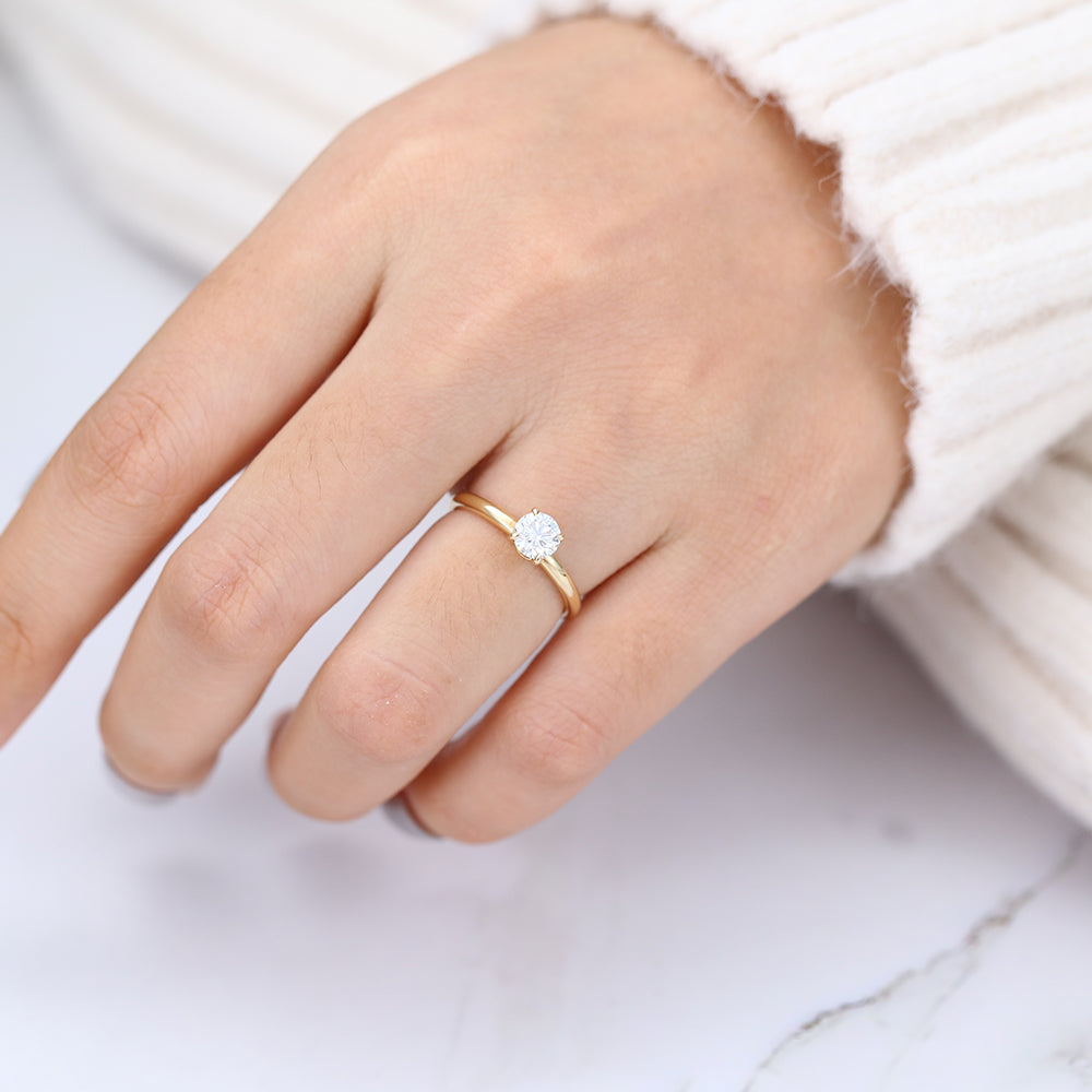 0.41 CT Round Shaped Moissanite Engagement Ring In Solitaire Design