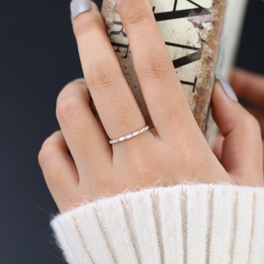 0.28 TCW Baguette & Round Half Eternity Moissanite Wedding Band