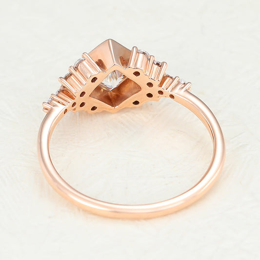 0.64 CT Princess Bezel & Cluster Moissanite Engagement Ring