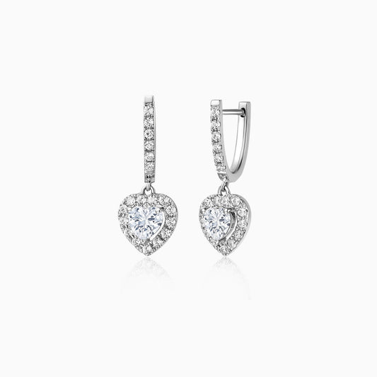 0.8 TCW Heart Cut Halo Hoop Moissanite Earrings