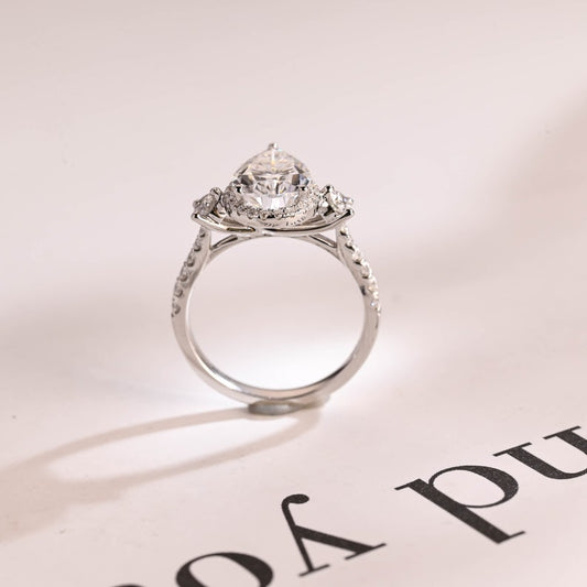 2.0 CT Pear Pave & Halo Moissanite Engagement Ring
