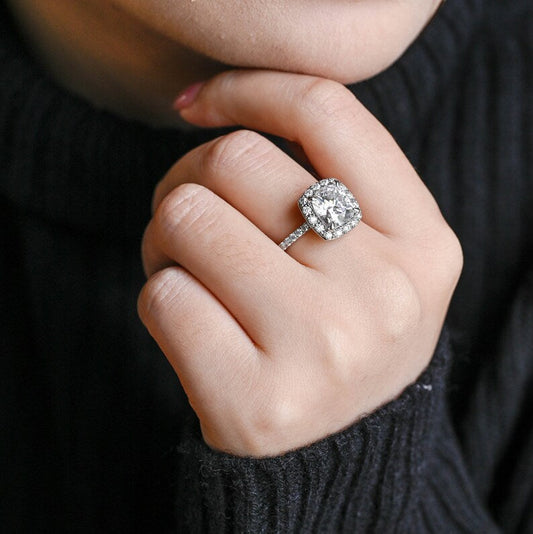 Stunning 1.0 - 2.0 CT Cushion Moissanite Engagement Ring With Pave & Halo Design 2