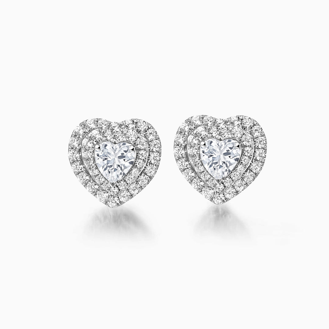 0.6 TCW Heart Cut Double Halo Stud Moissanite Earrings