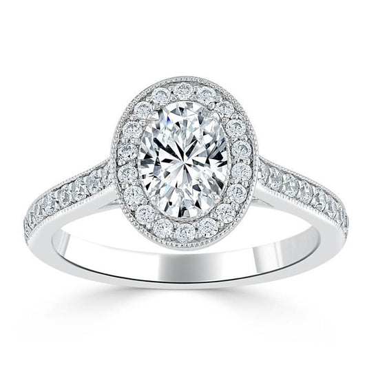1.0 CT Oval Cut Halo Pave Moissanite Engagement Ring 2