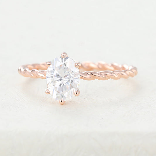1.33 CT Oval Solitaire & Twisted Shank Moissanite Engagement Ring
