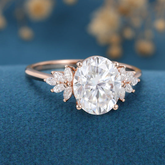3.74 CT Oval Cluster Moissanite Engagement Ring