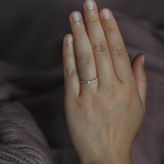 0.25 TCW Round & Baguette Half Eternity Moissanite Wedding Band