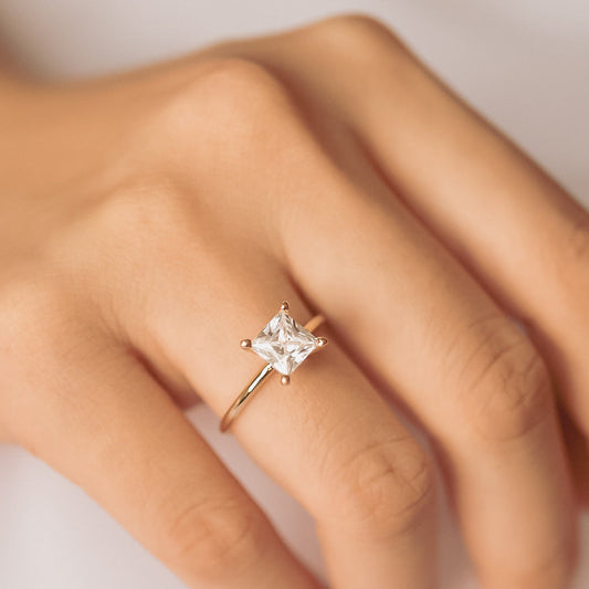 2.08 CT Princess Solitaire Moissanite Engagement Ring