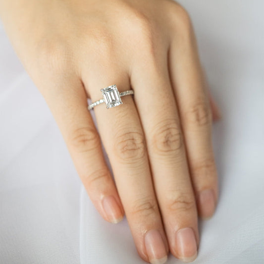 1.60 CT Emerald Hidden Halo Moissanite Engagement Ring