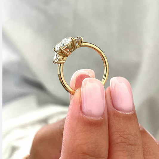 2.1 CT Oval Three Stone Halo Moissanite Engagement Ring