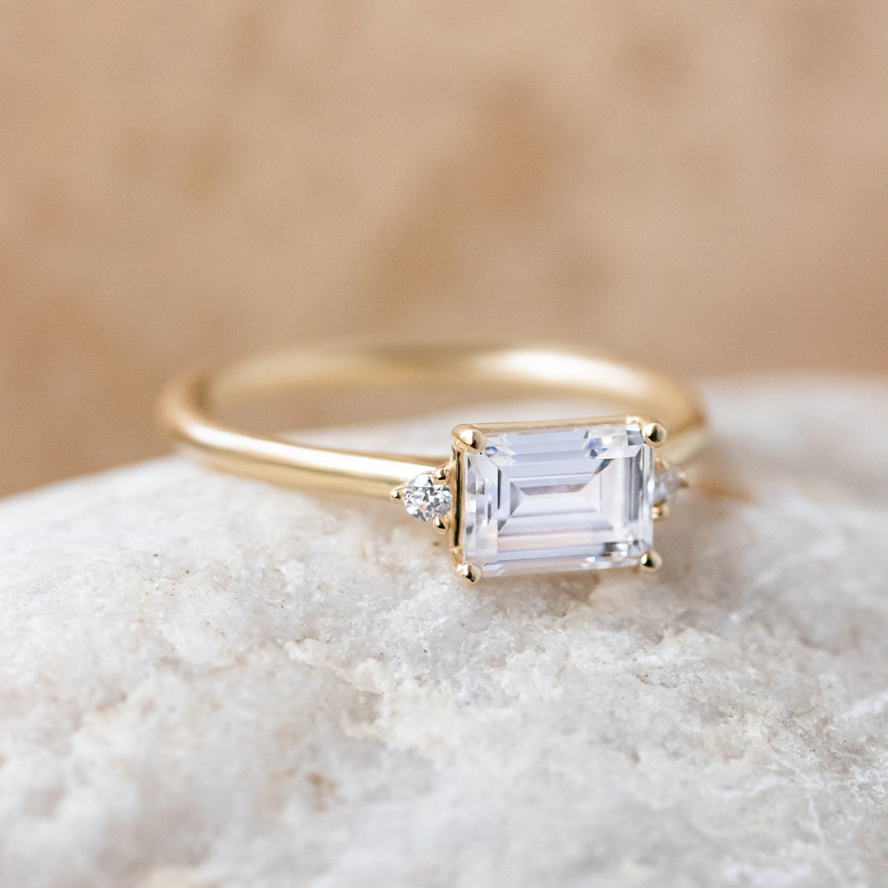 1.50 CT Emerald Moissanite East West Cluster Engagement Ring - farrellouise