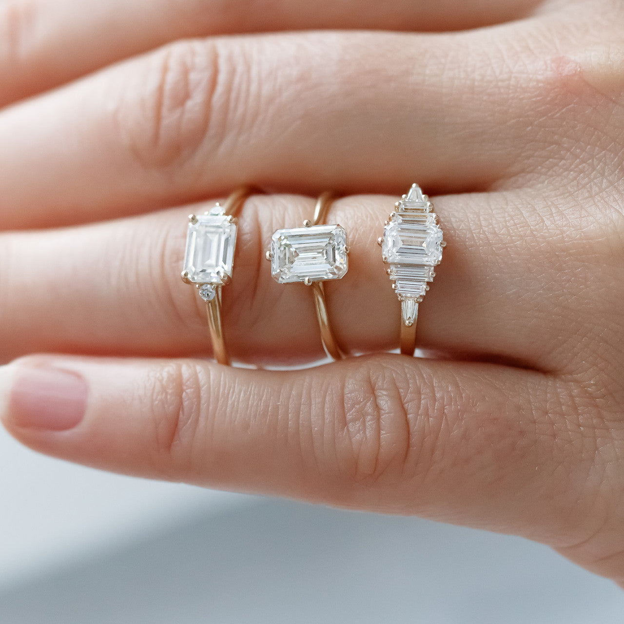 1.50 CT Emerald Moissanite East West Cluster Engagement Ring - farrellouise