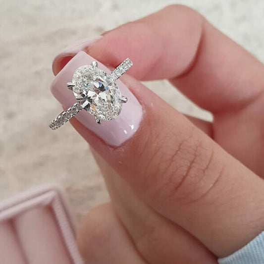 4 CT Oval Pave Moissanite Engagement Ring