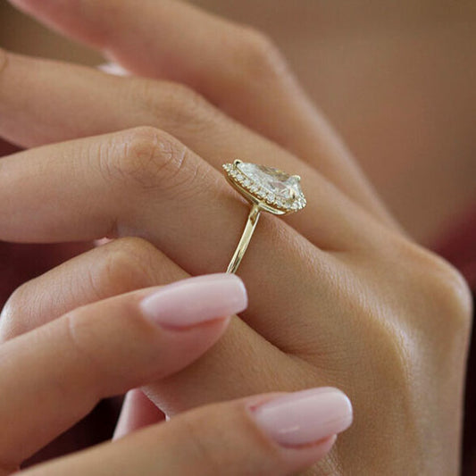 2.5 CT Pear Halo Moissanite Engagement Ring