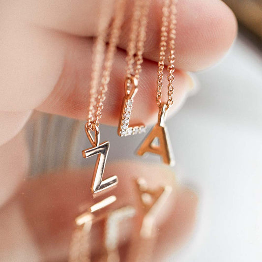 0.08 TCW Round Moissanite Initial Necklace