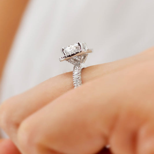 1.3 CT Cushion Halo & Pave Moissanite Engagement Ring
