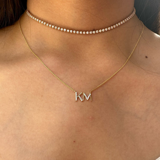 0.5 TCW Round Moissanite 2 Letters Necklace