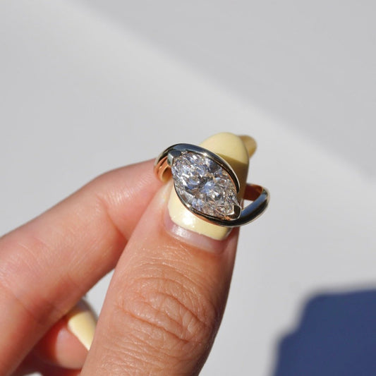 3.02 CT East West Marquise Moissanite Engagement Ring