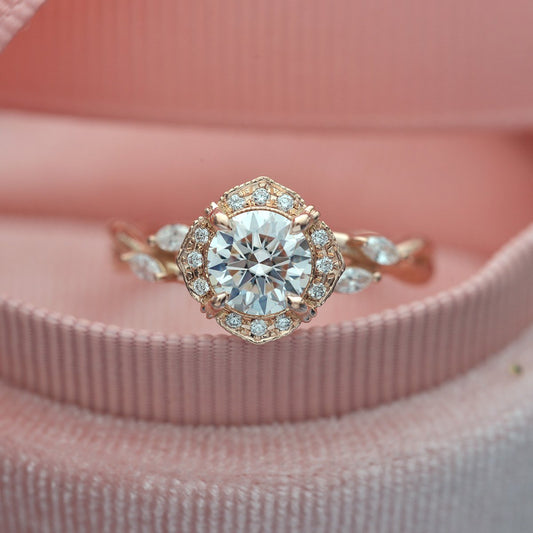 1 CT Round Halo & Pave Moissanite Engagement Ring