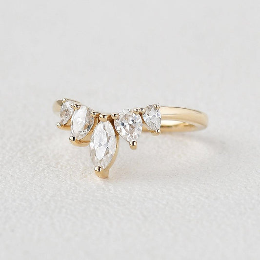 0.6 TCW Marquise & Pear Curved Moissanite Wedding Band