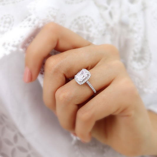 2.3 CT Elongated Cushion Halo & Pave Moissanite Engagement Ring