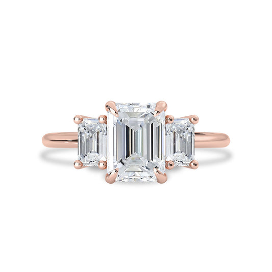 1.75 CT Emerald Moissanite Three Stone Engagement Ring - farrellouise