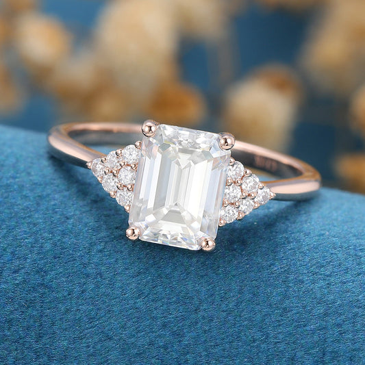 1.6 CT Emerald Cluster Moissanite Engagement Ring