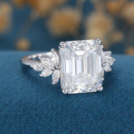 3 CT Emerald Cluster Moissanite Engagement Ring