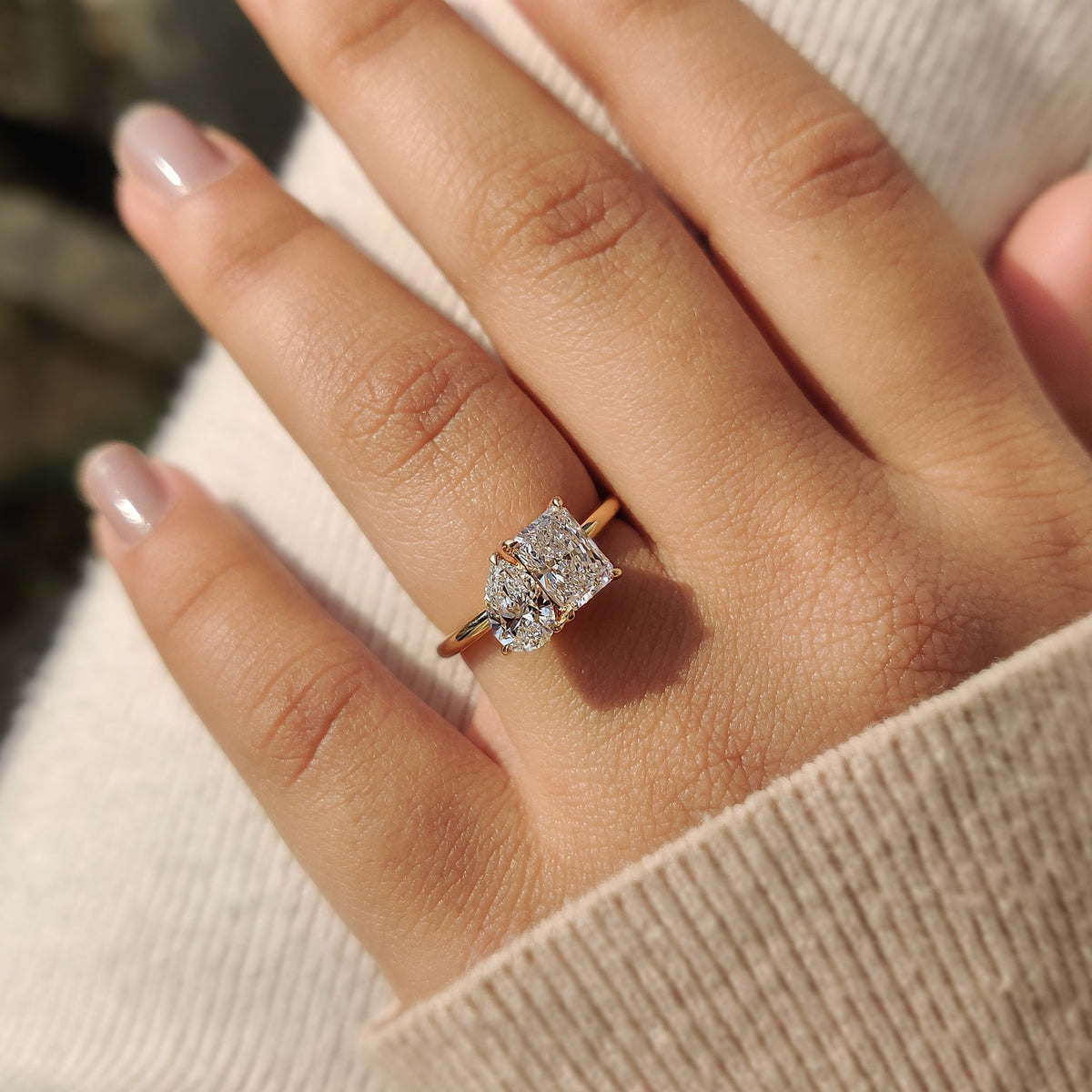 1.75 TCW Radiant & Pear Toi Et Moi Moissanite Engagement Ring