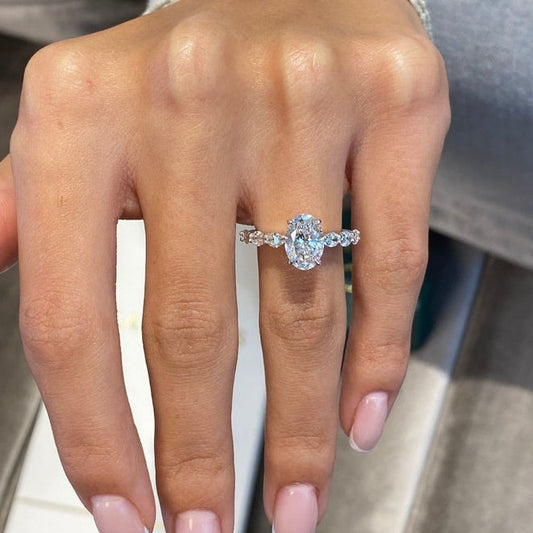 1.75 CT Oval Pave Moissanite Engagement Ring