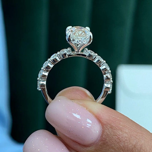 1.75 CT Oval Pave Moissanite Engagement Ring