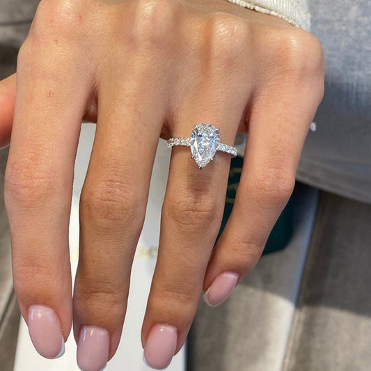 2 CT Pear Pave Moissanite Engagement Ring