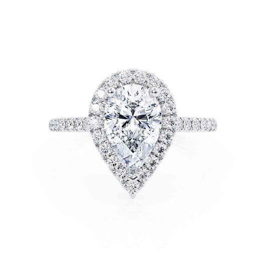 0.94 CT Pear Halo & Pave Moissanite Engagement Ring