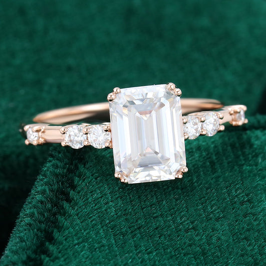 1.6 CT Emerald Cluster Moissanite Engagement Ring