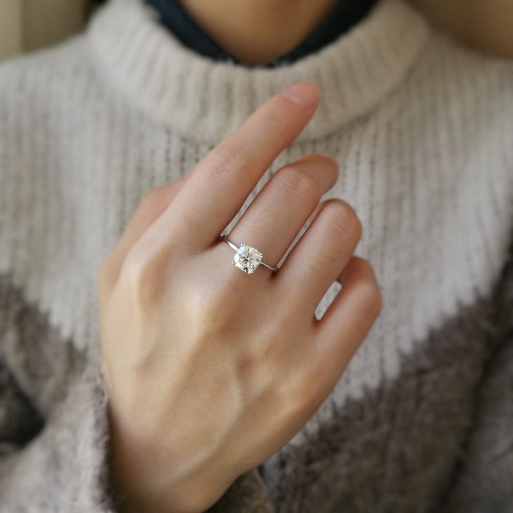 1.6 CT Cushion Solitaire Moissanite Engagement Ring