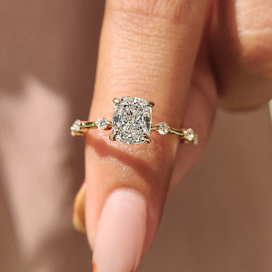 1 CT Cushion Dainty Pave Moissanite Engagement Ring