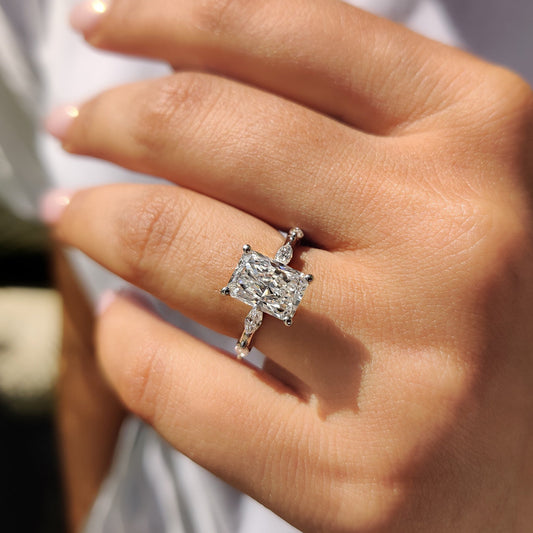 2 CT Radiant Dainty Pave Moissanite Engagement Ring