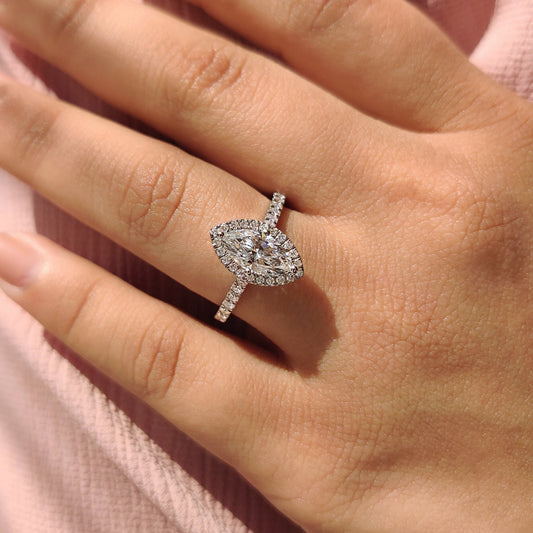1 CT Marquise Halo & Pave Moissanite Engagement Ring