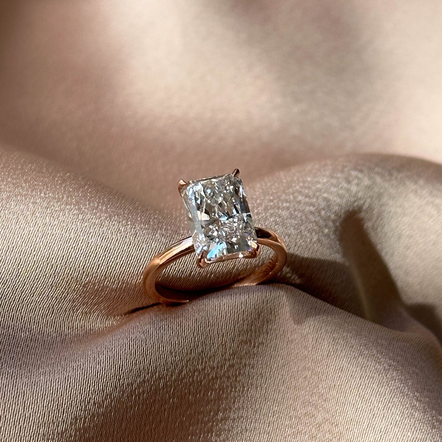 3.51 CT Radiant Hidden Halo Moissanite Engagement Ring