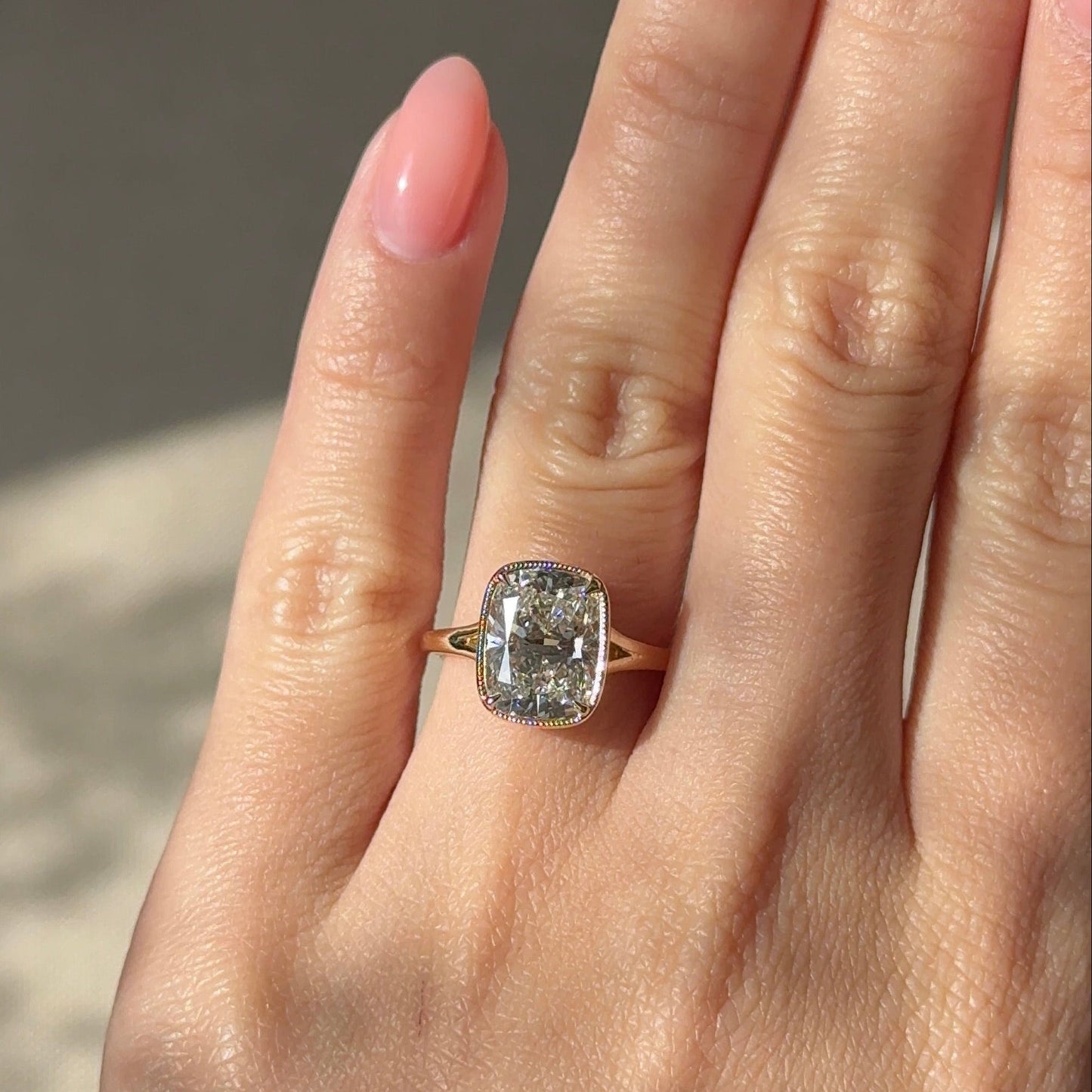 3.09 CT Elongated Cushion Bezel Moissanite Engagement Ring