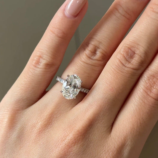 3.07 CT Oval Triple Pave Moissanite Engagement Ring
