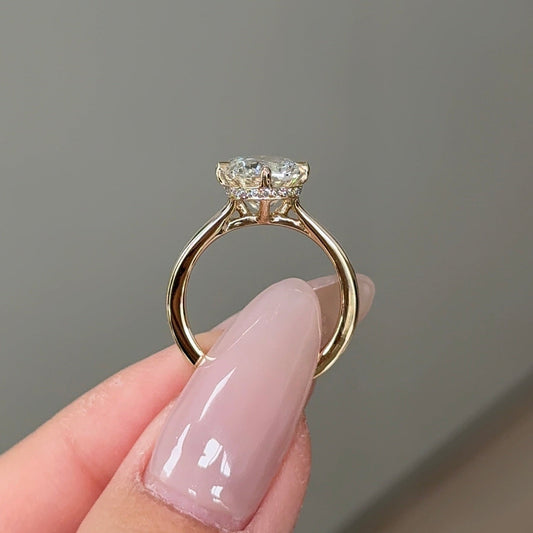 3.1 CT Elongated Cushion Hidden Halo Moissanite Engagement Ring