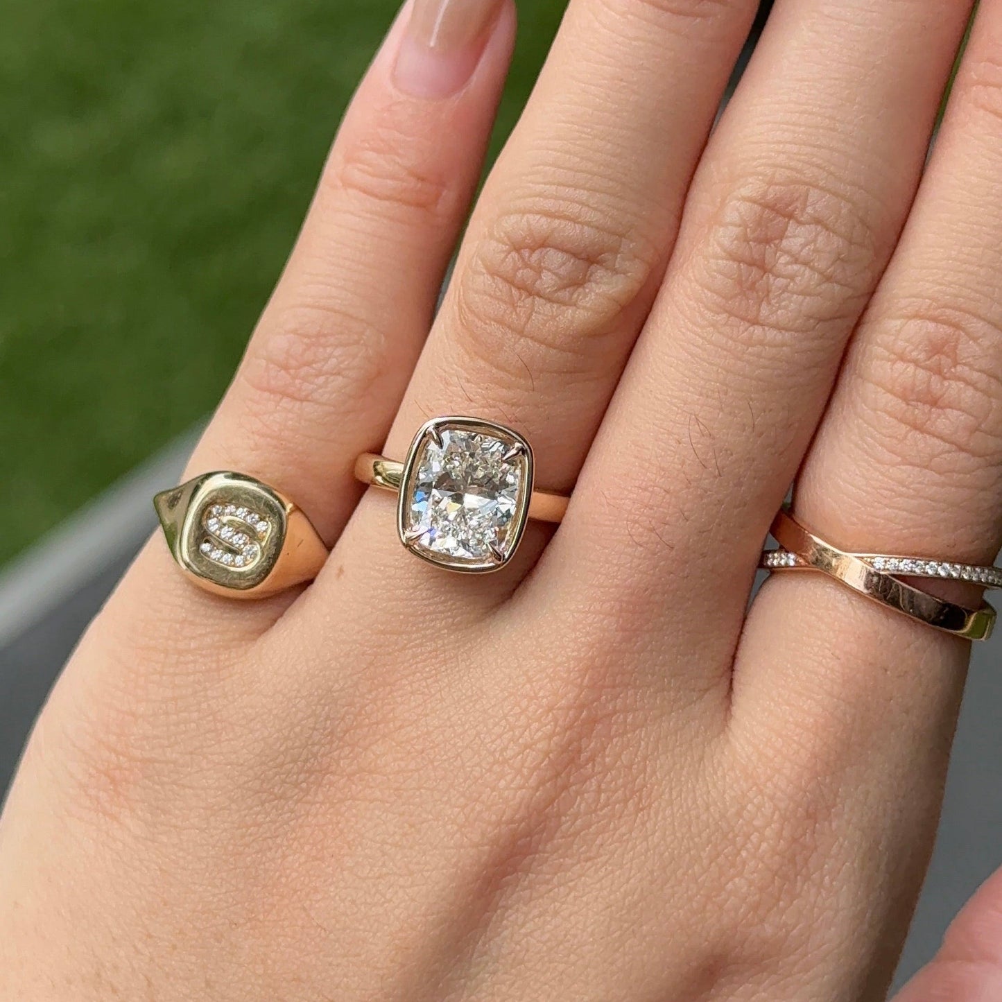 3.01 CT Elongated Cushion Bezel & Solitaire Moissanite Engagement Ring