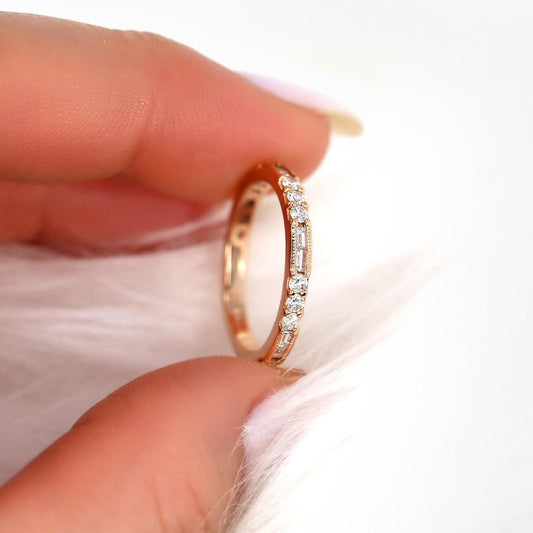 0.67 TCW Baguette & Round Half Eternity Moissanite Wedding Band
