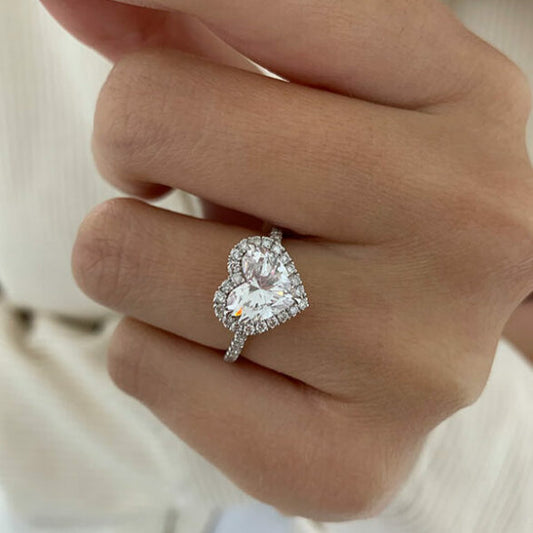 2 CT Heart Halo & Pave Moissanite Engagement Ring