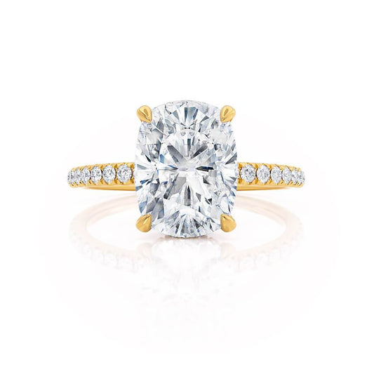 2.3 CT Elongated Cushion Hidden Halo & Pave Moissanite Engagement Ring