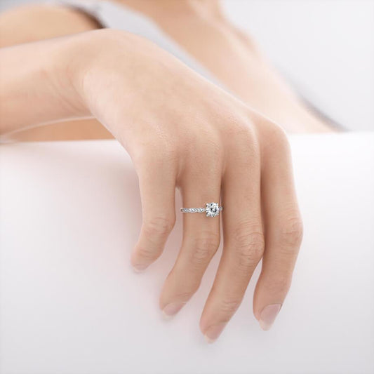 1 CT Round Pave Moissanite Engagement Ring