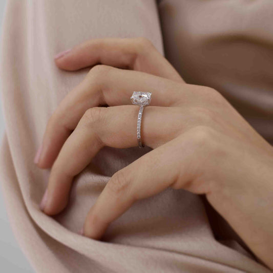 1.8 CT Radiant Hidden Halo & Pave Moissanite Engagement Ring