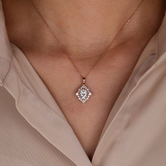 1.60 TCW Oval Moissanite Halo Necklace