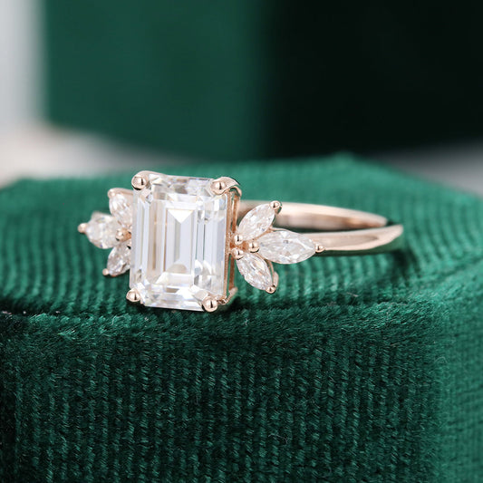 1.60 CT Emerald Cluster Moissanite Engagement Ring
